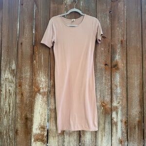 ICONOFLASH Womens Cream Bodycon Round Neck Short Sleeve Mini Dress Size Large